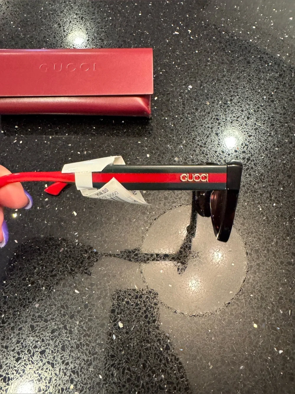 NWT - Gucci Men's Burgundy and Black Sunglasses with Burgundy Case